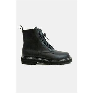 Beast Fashion‎ Faux Leather Lace-Up Boots with Side Zipper